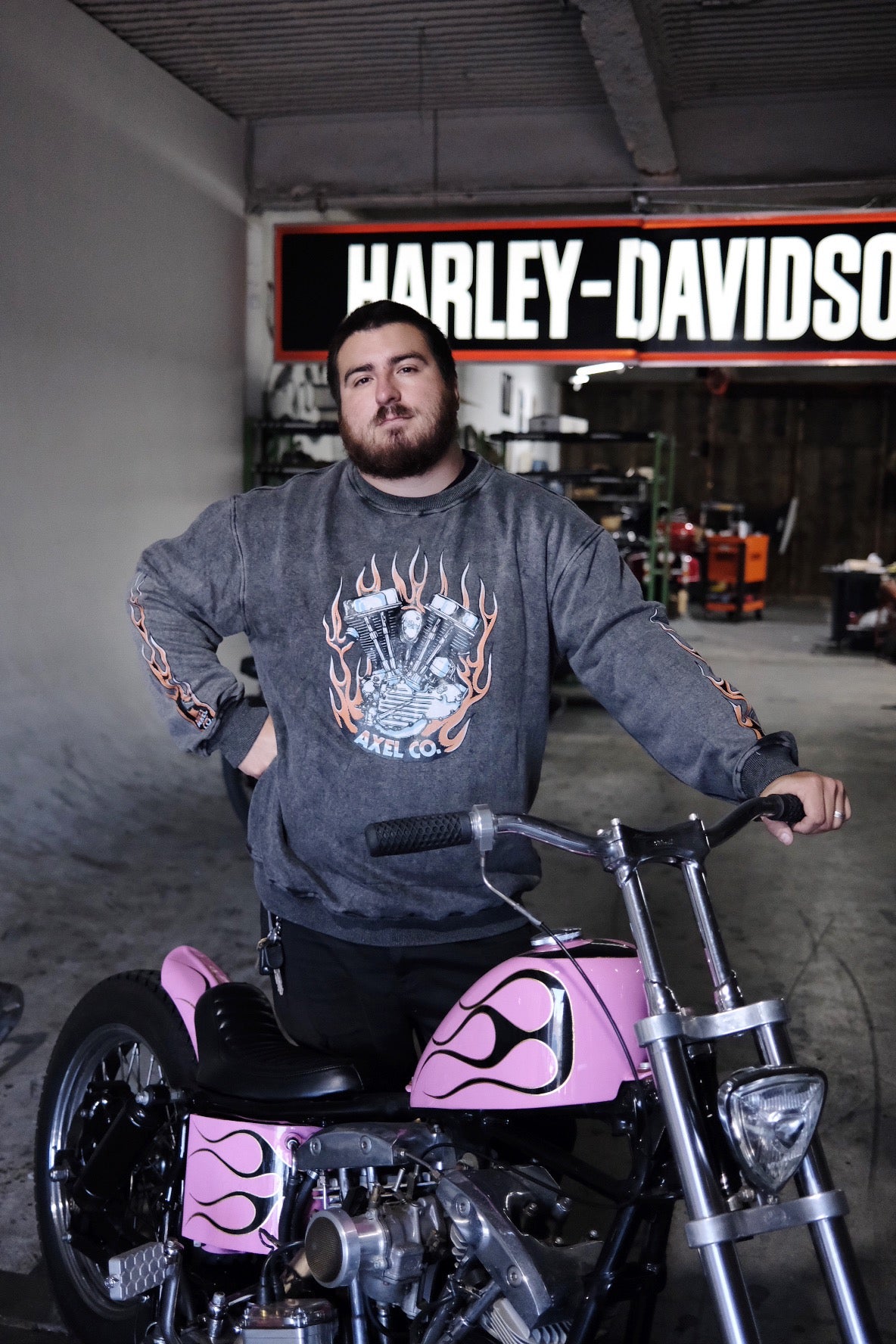 Panhead Motorcycle Acid Wash Crewneck