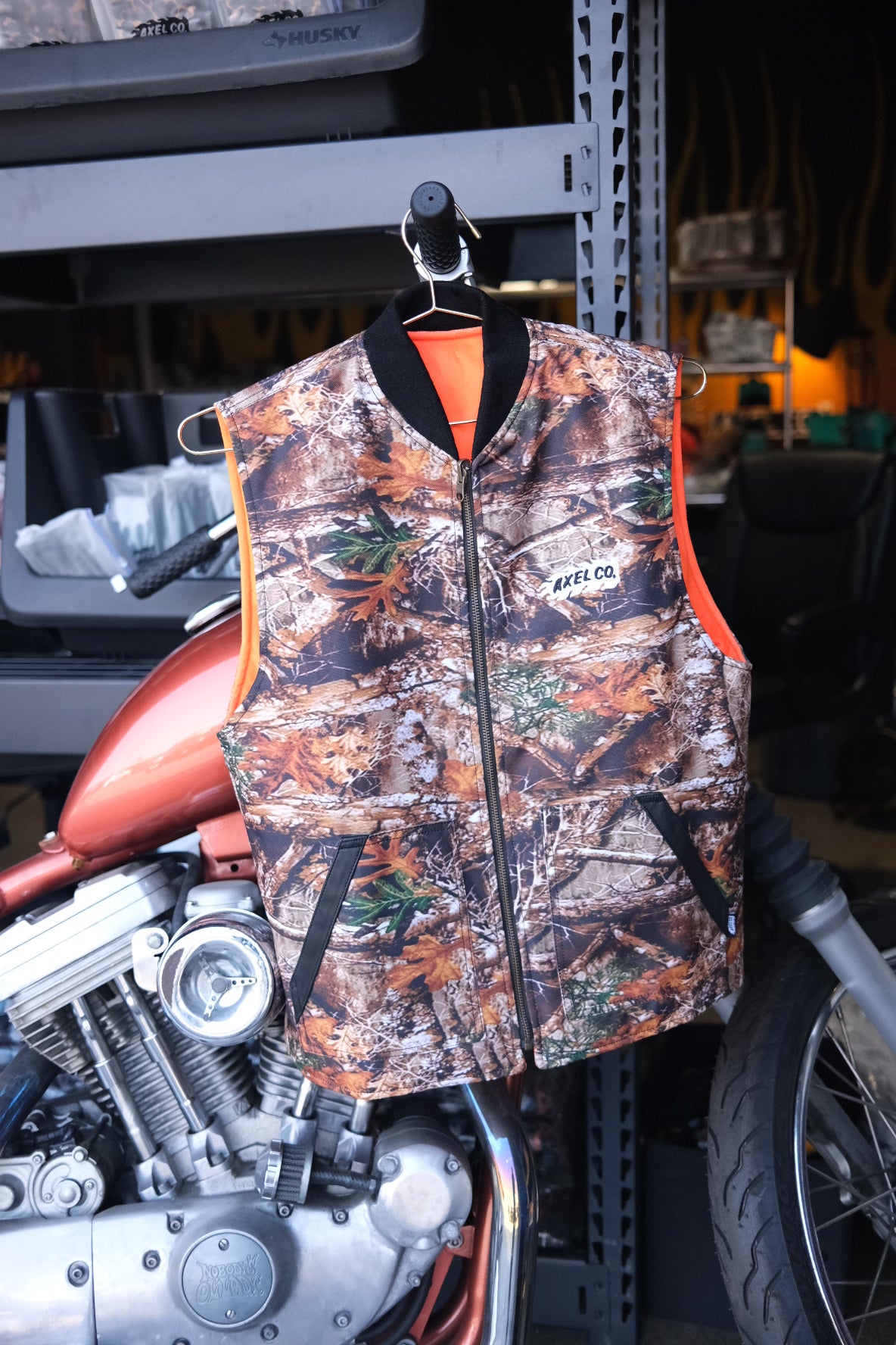 Camo/Orange Reversible Motorcycle Vest