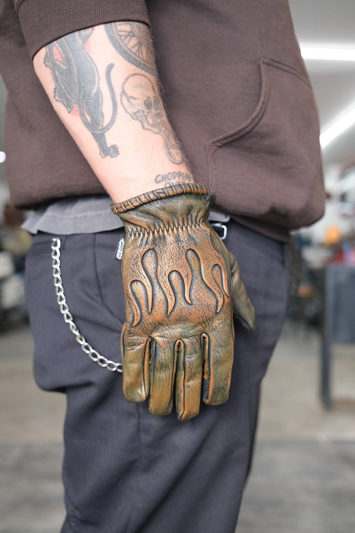 Colored Embossed Flame Leather Gloves