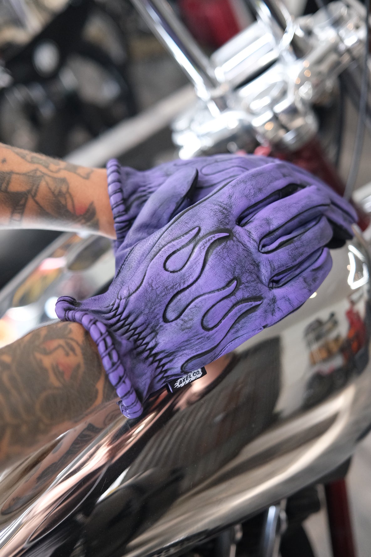Colored Embossed Flame Leather Gloves