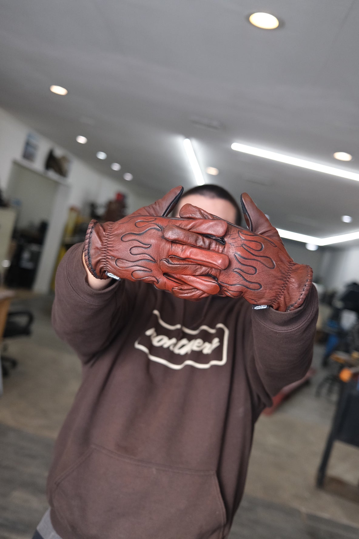 Colored Embossed Flame Leather Gloves