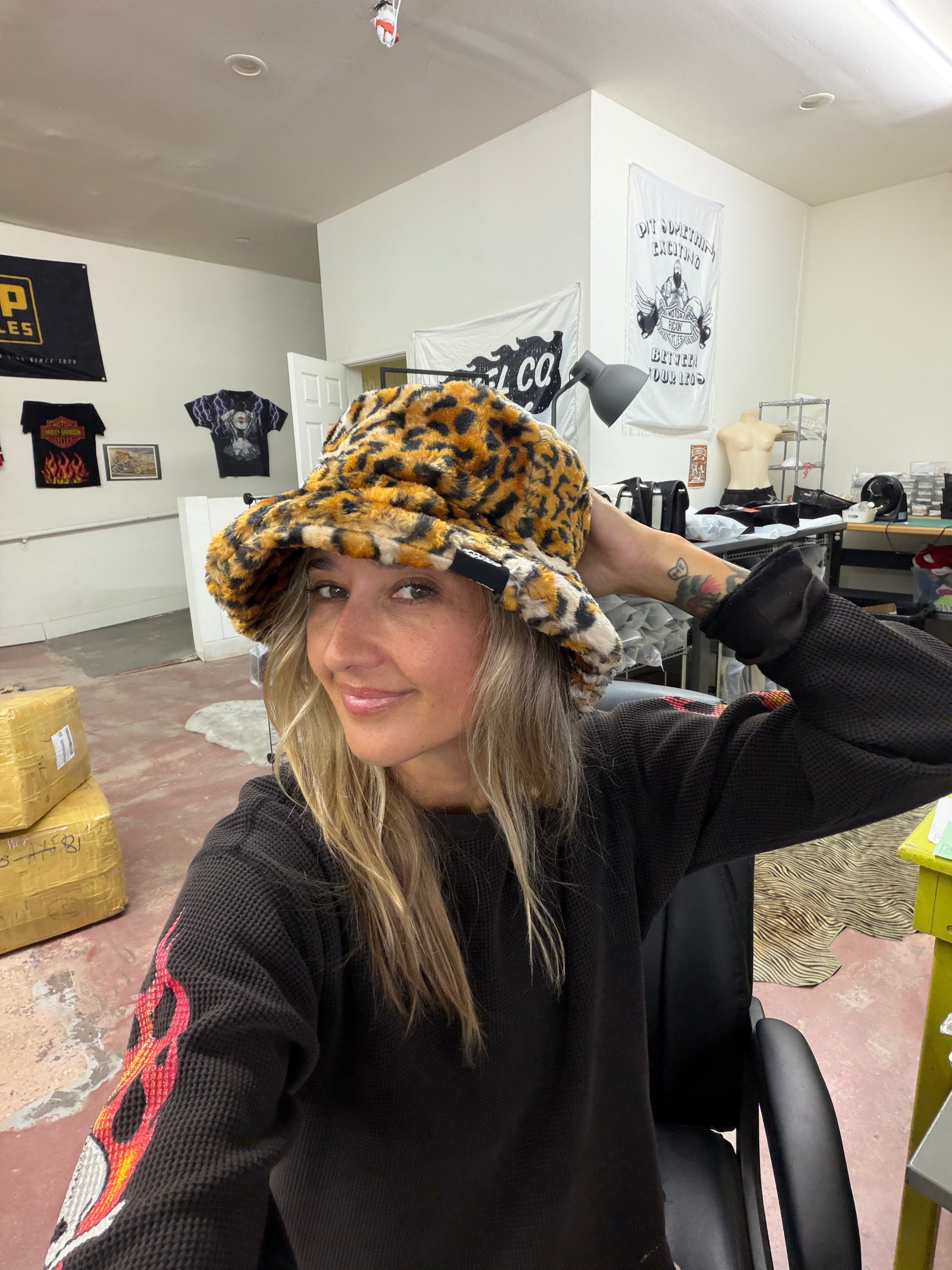 Fuzzy Leopard Bucket Hat