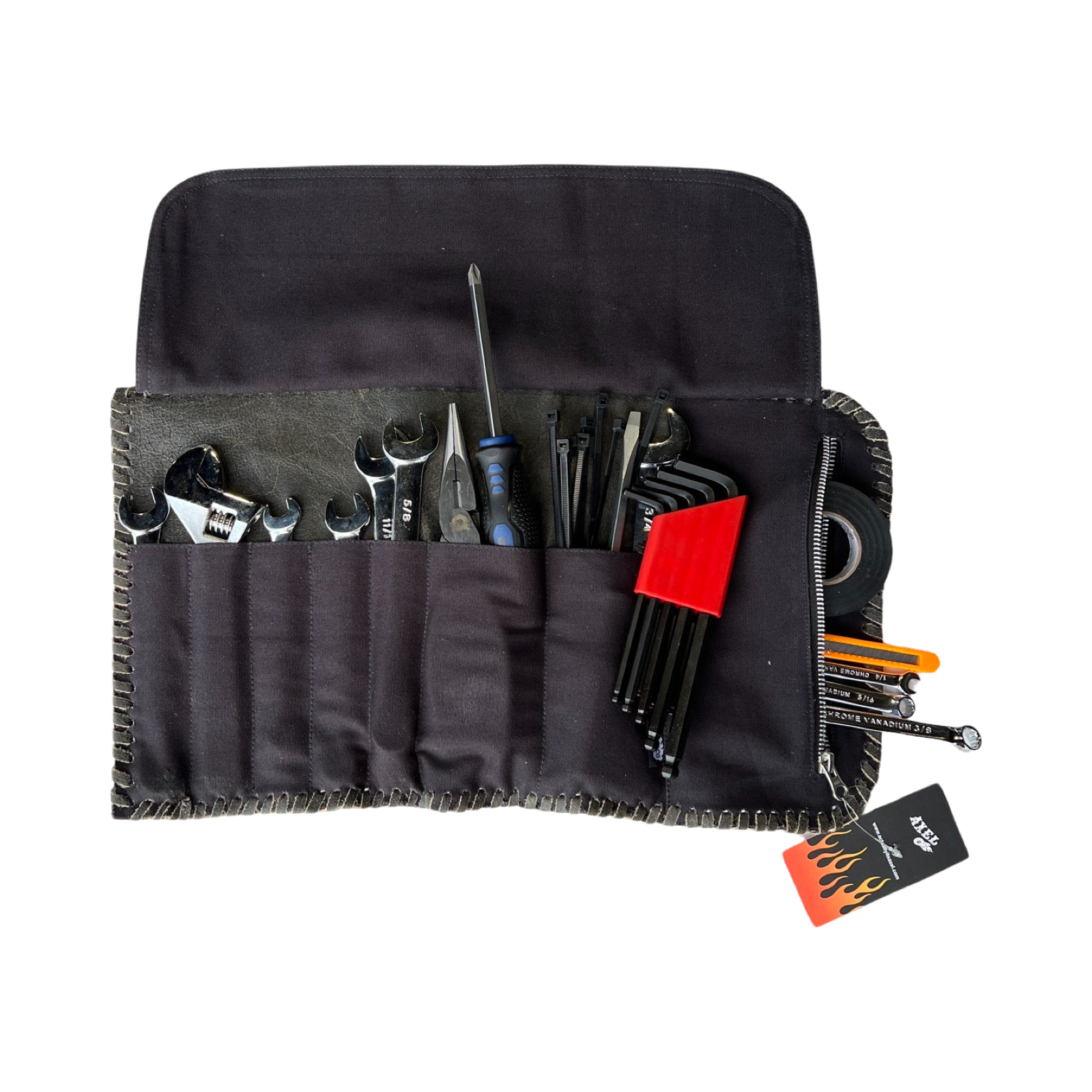 Black Tool Roll with Tools