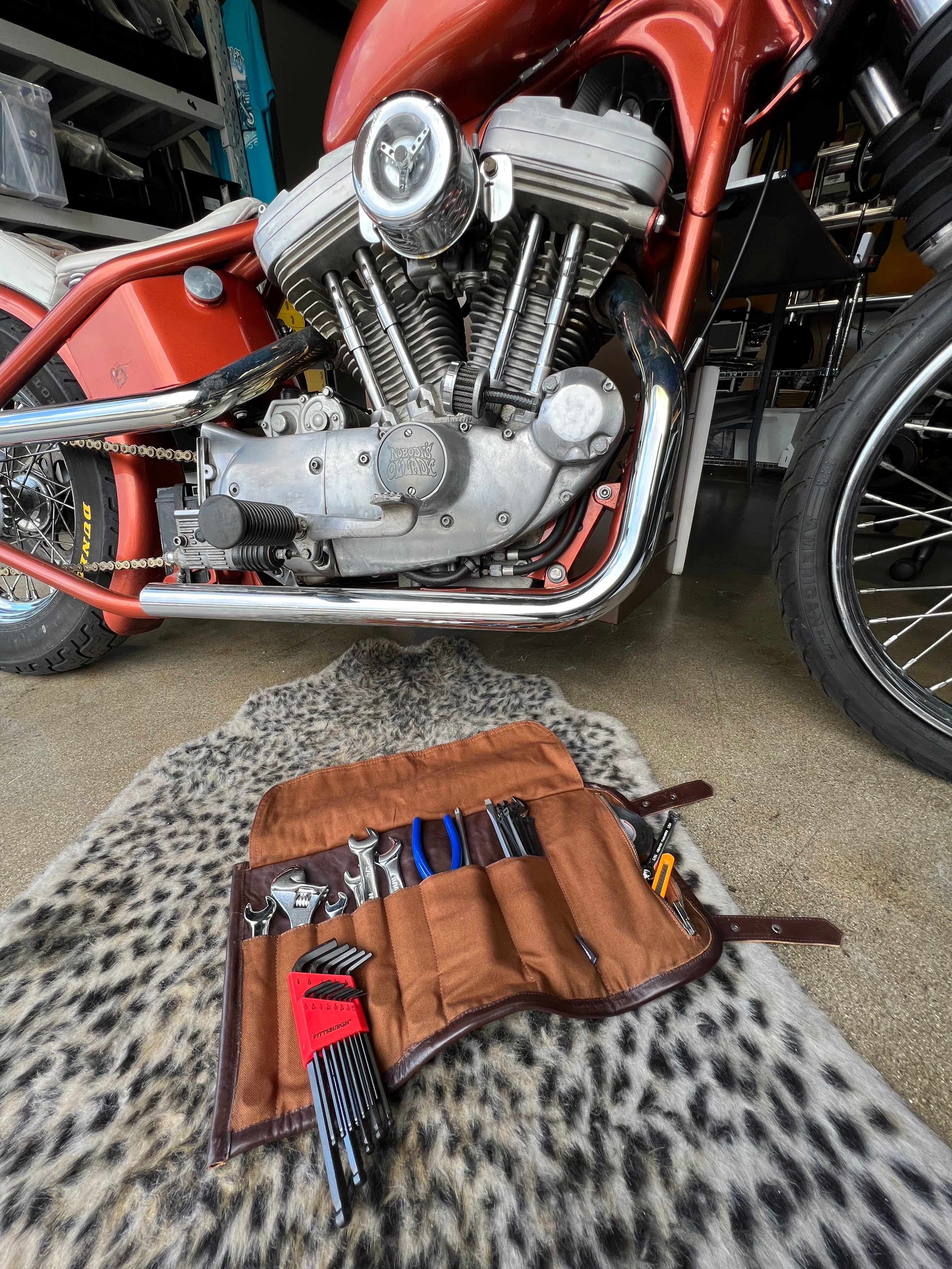 Brown Tool Roll with Tools