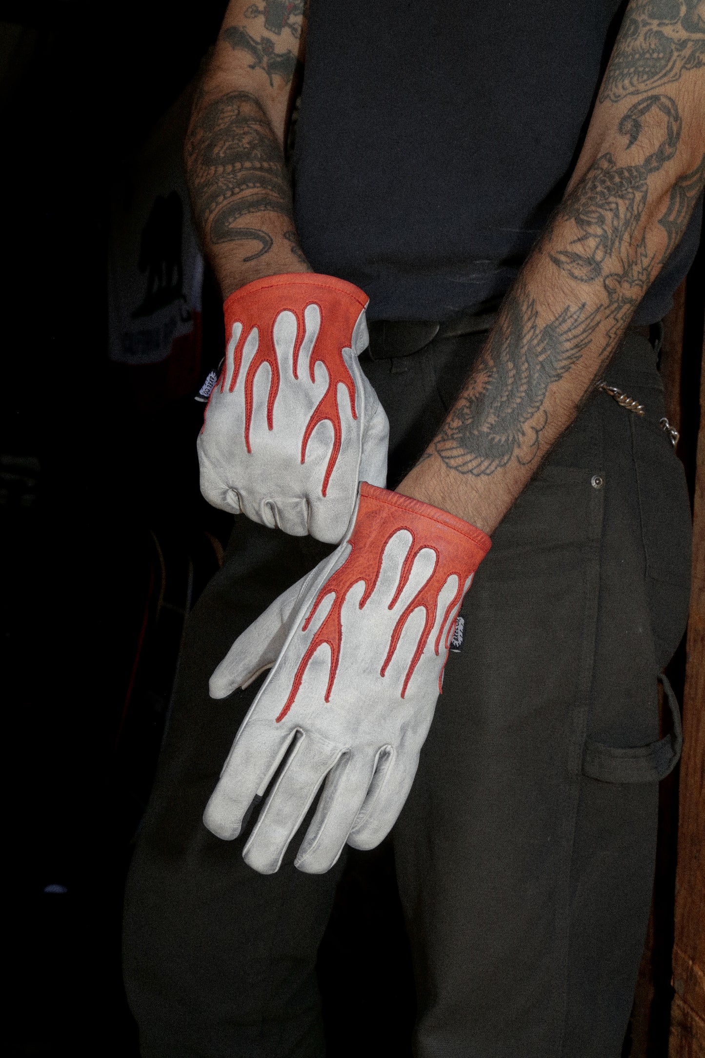Axel Co Red Flame White Motorcycle Gloves