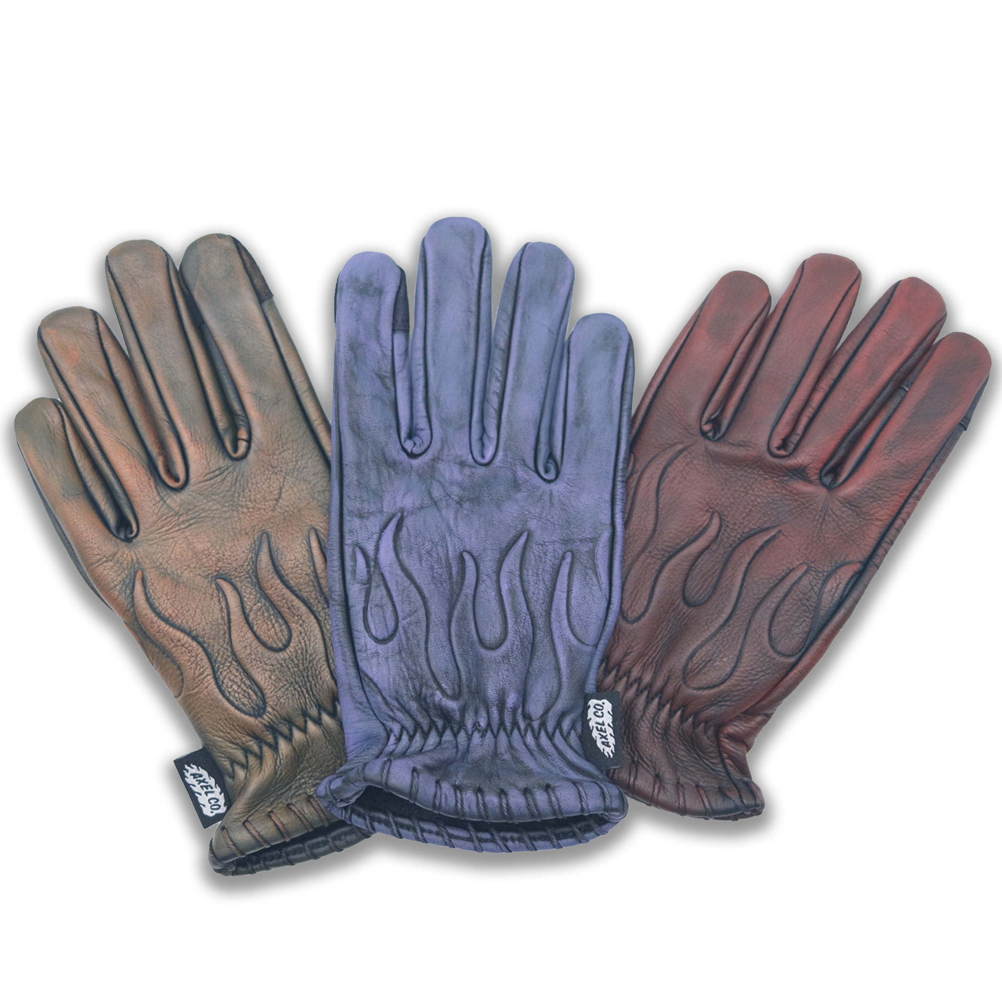 Colored Embossed Flame Leather Gloves