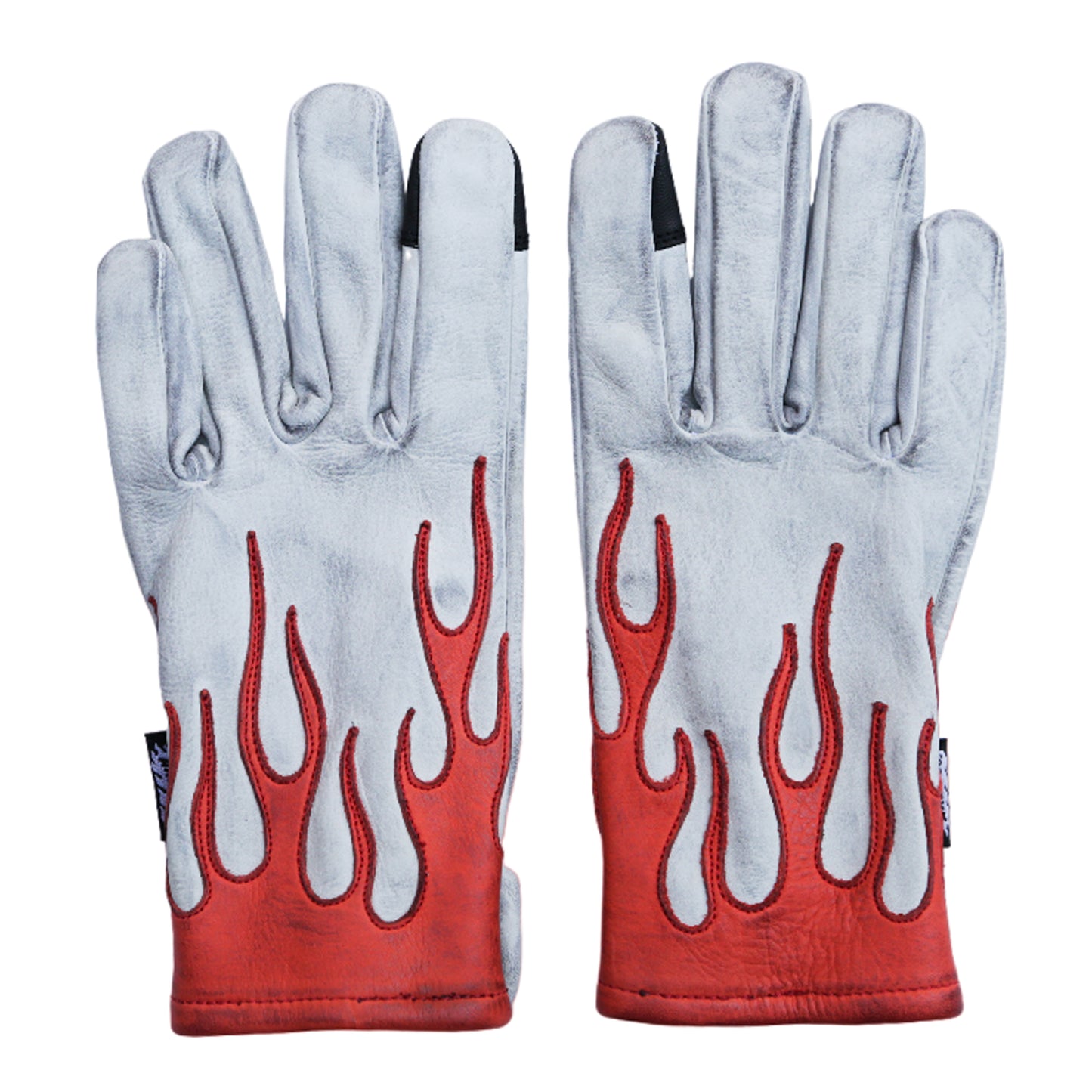Axel Co Red Flame White Motorcycle Gloves