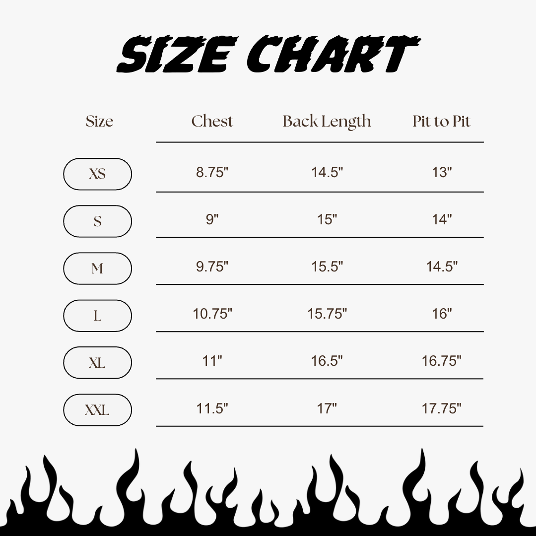 "HELL YA SISTER" size chart