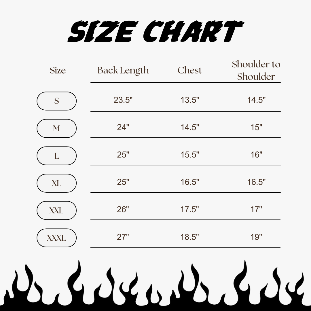 LEOPARD MOTORCYCLE VEST Size Chart