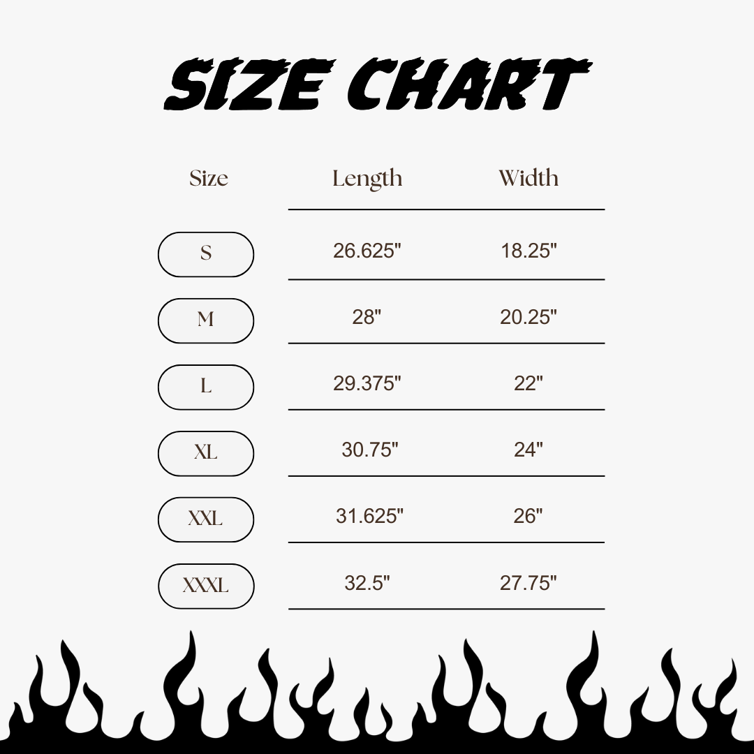 "NOBODY'S OL' LADY" TEE size chart