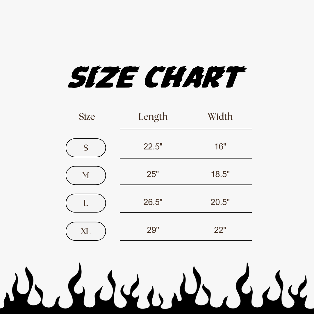 "PRETEND BIKER" TEE SIZE CHART