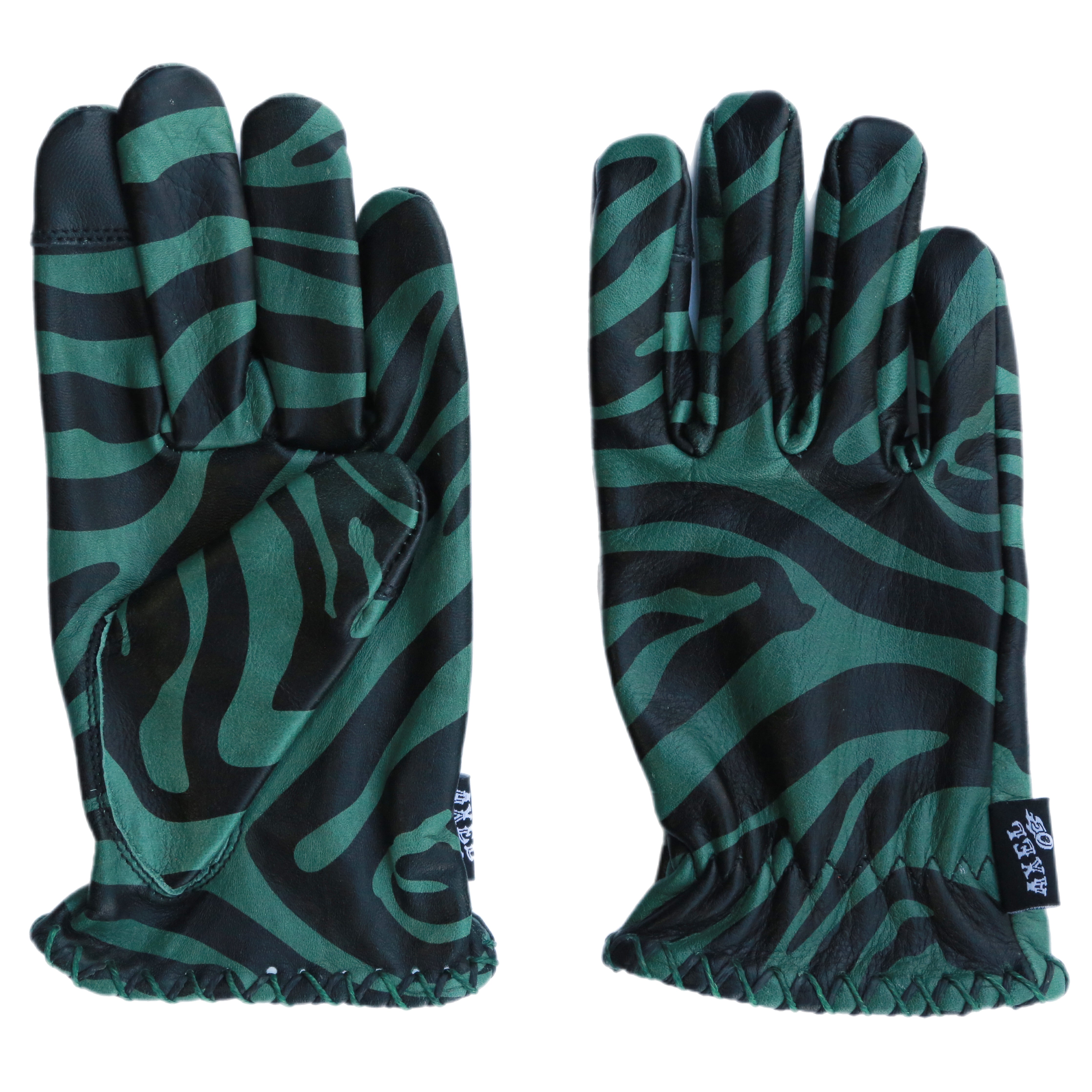 Green Zebra Leather Gloves