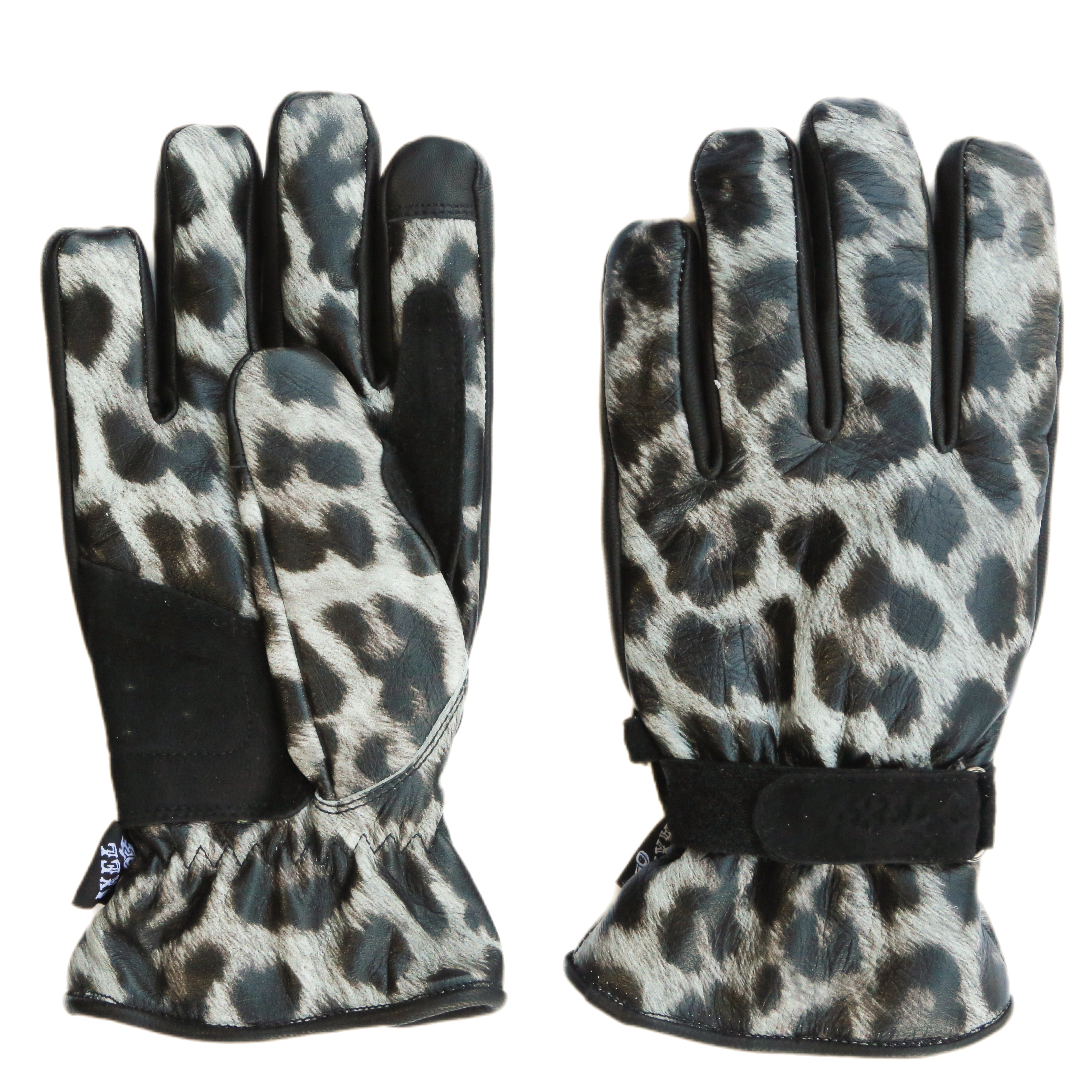 Axel Co Winter Motorcycle Gloves. Leopard Print Leather Gloves with Sheep Fur