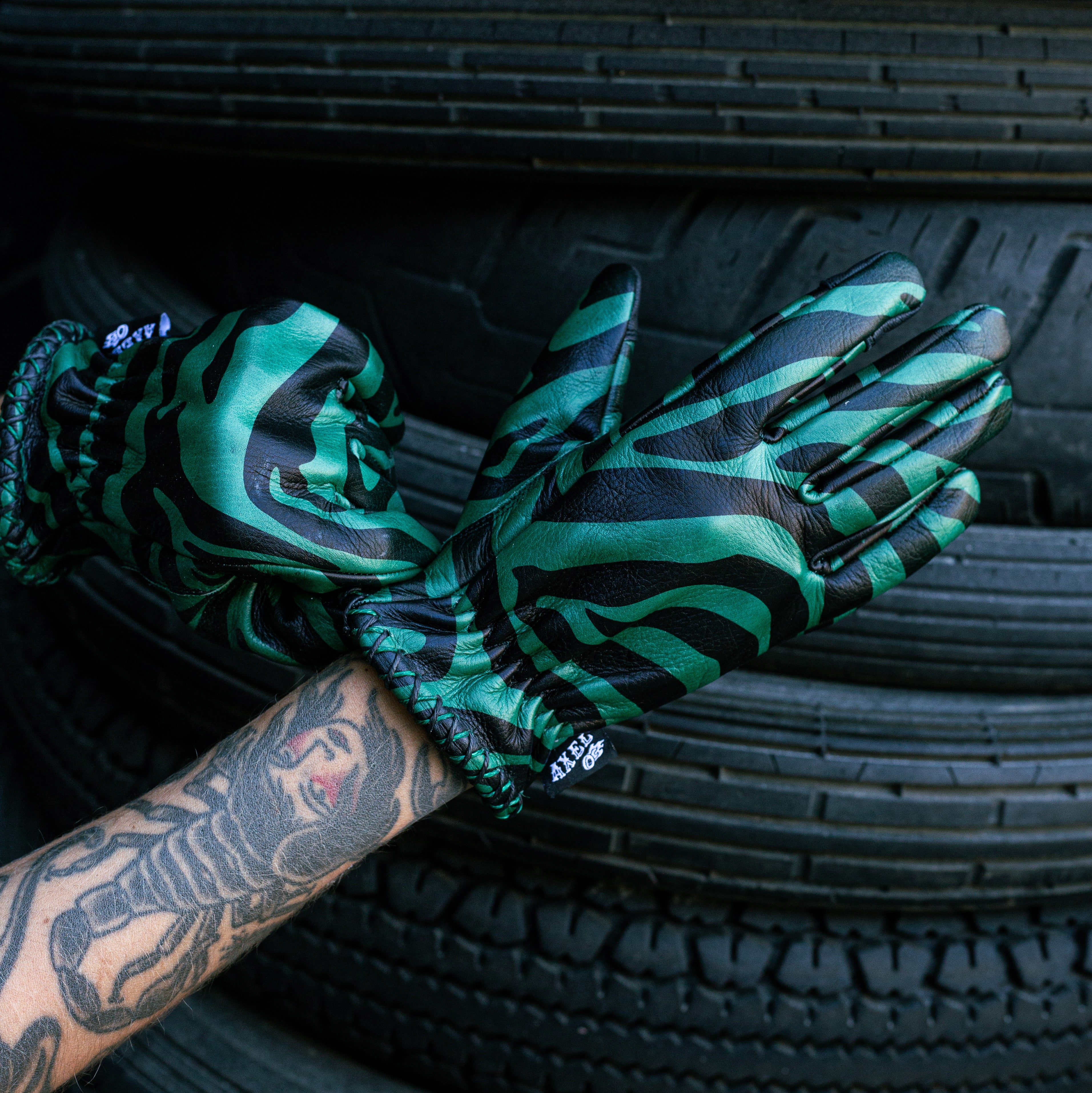 Green Zebra Leather Gloves