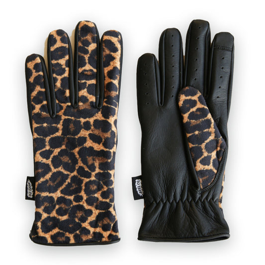 FUZZY LEOPARD DEERSKIN GLOVES