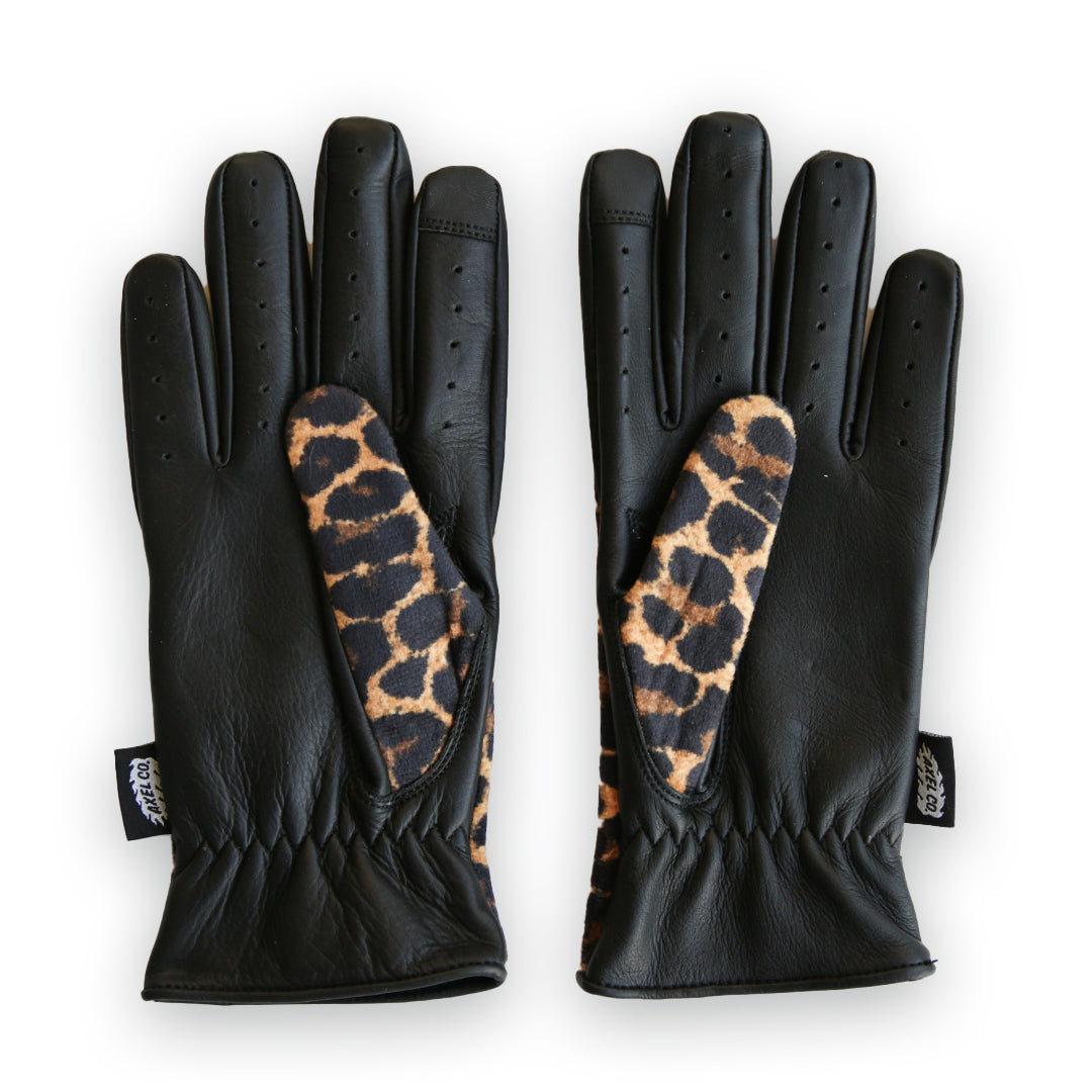 FUZZY LEOPARD DEERSKIN GLOVES