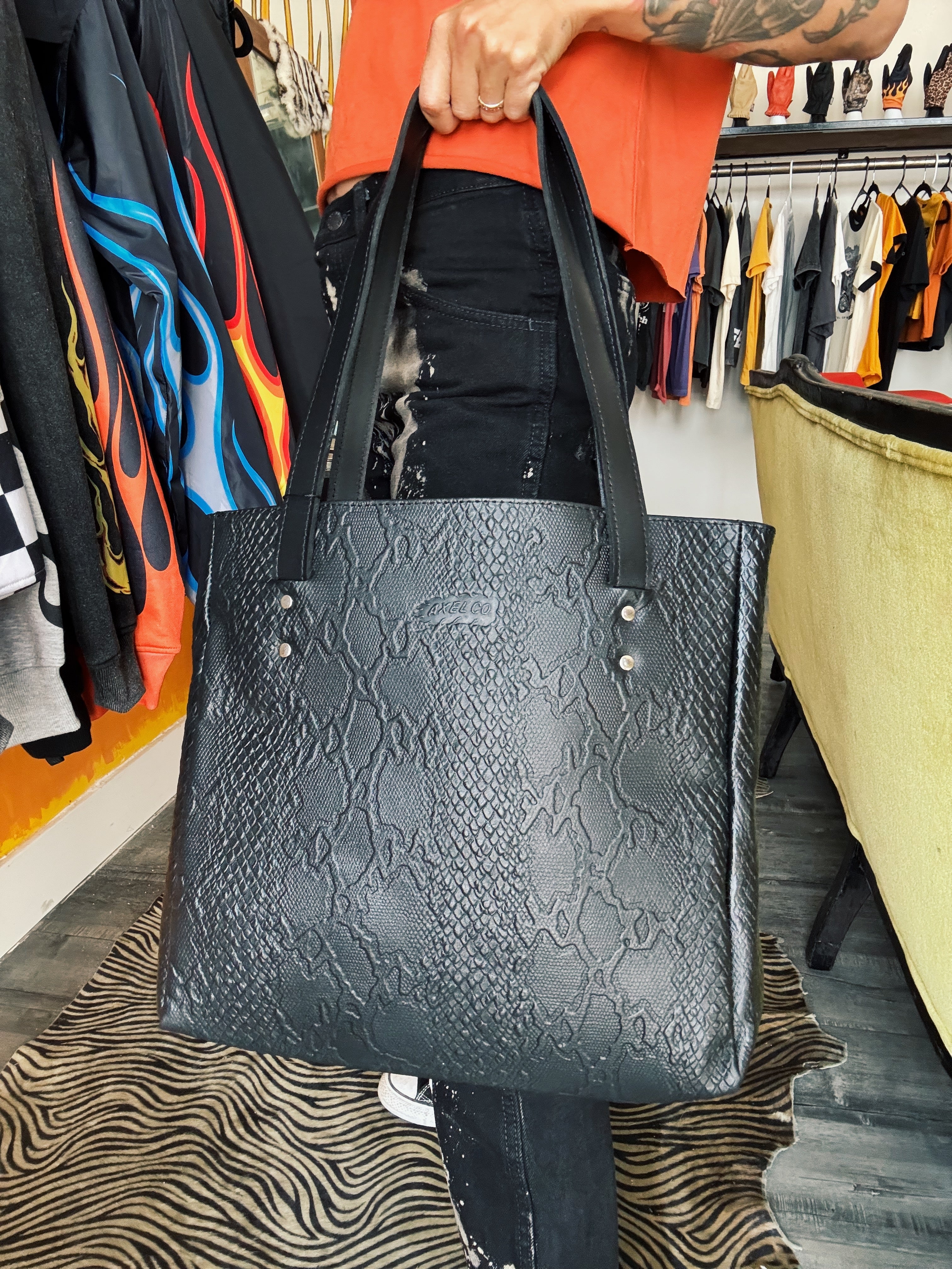 Alligator Print Leather Tote bag with a Zebra liner