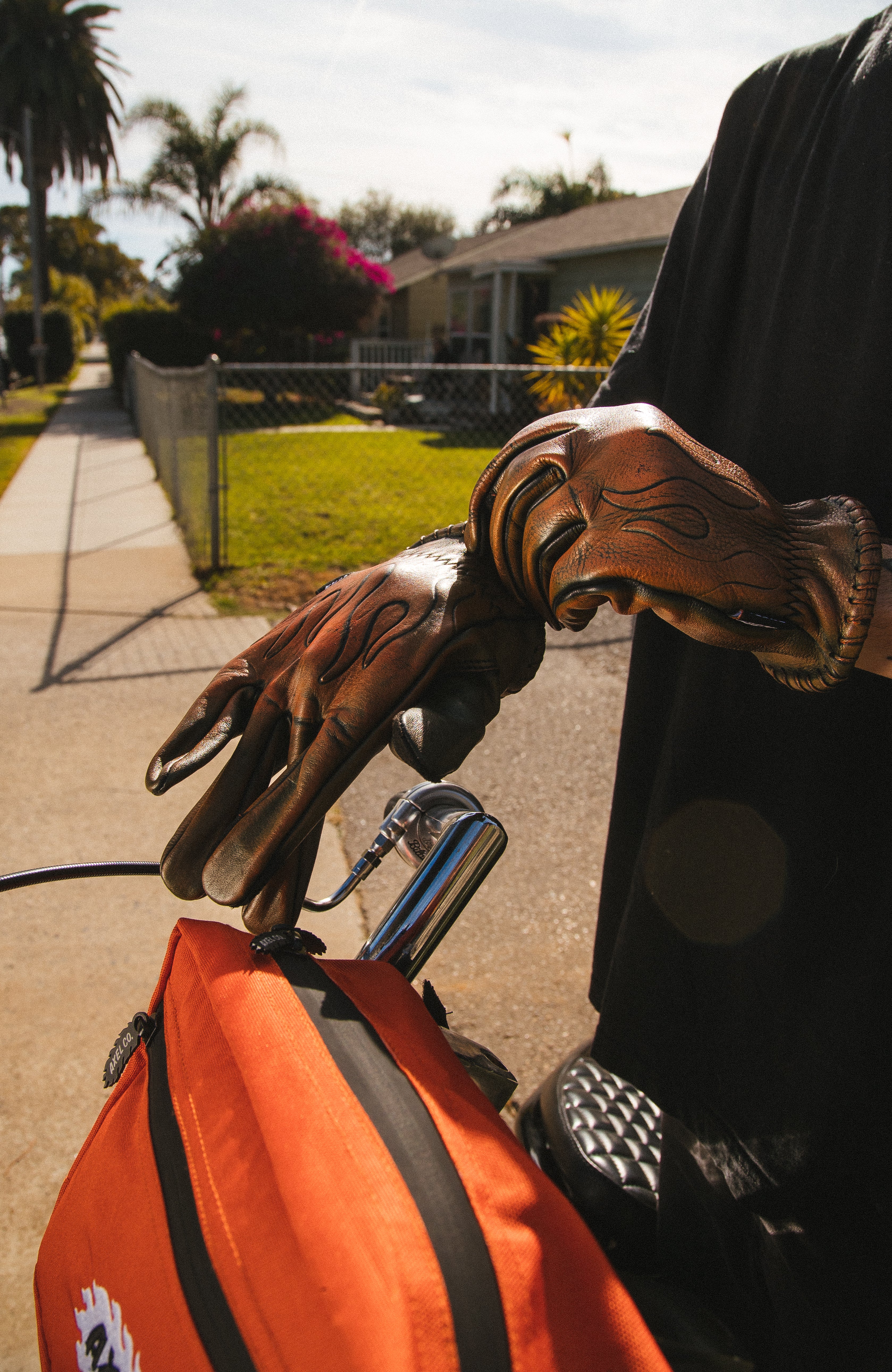 Colored Embossed Flame Leather Gloves