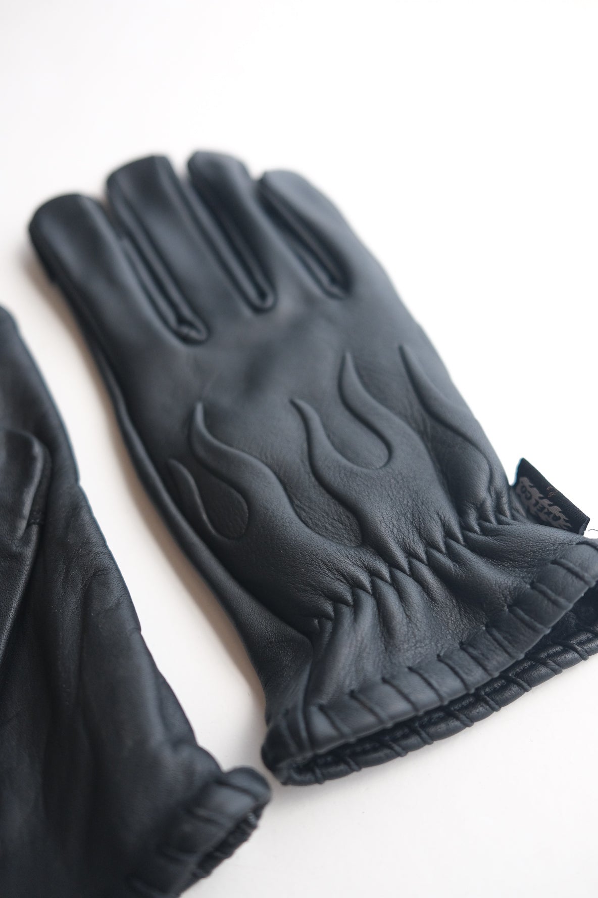 Embossed Black Cowhide Flame Gloves