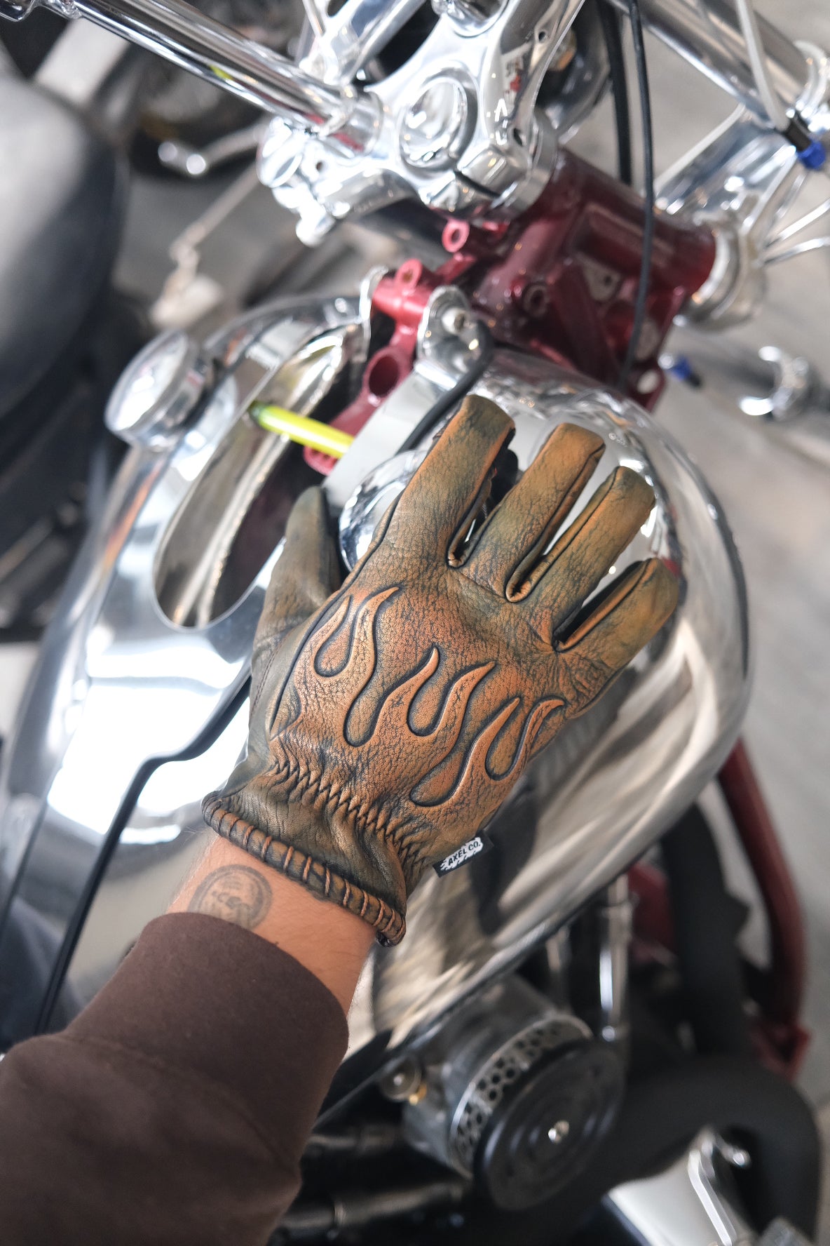 Colored Embossed Flame Leather Gloves
