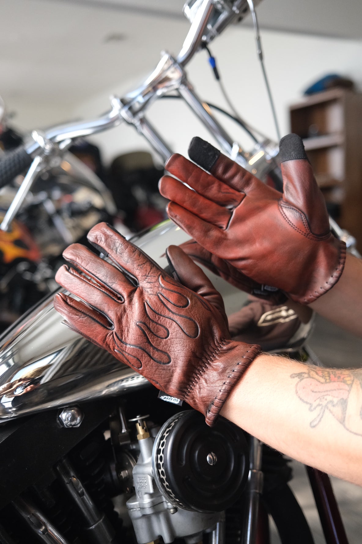 Colored Embossed Flame Leather Gloves