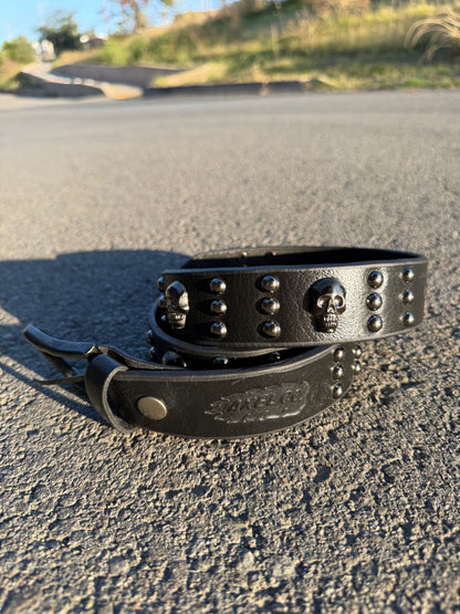 SKULL STUDDED LEATHER BELT