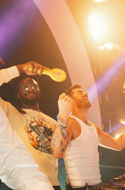 Shaboozy at a party wearing Axel Co Cycles Panhead Thermal