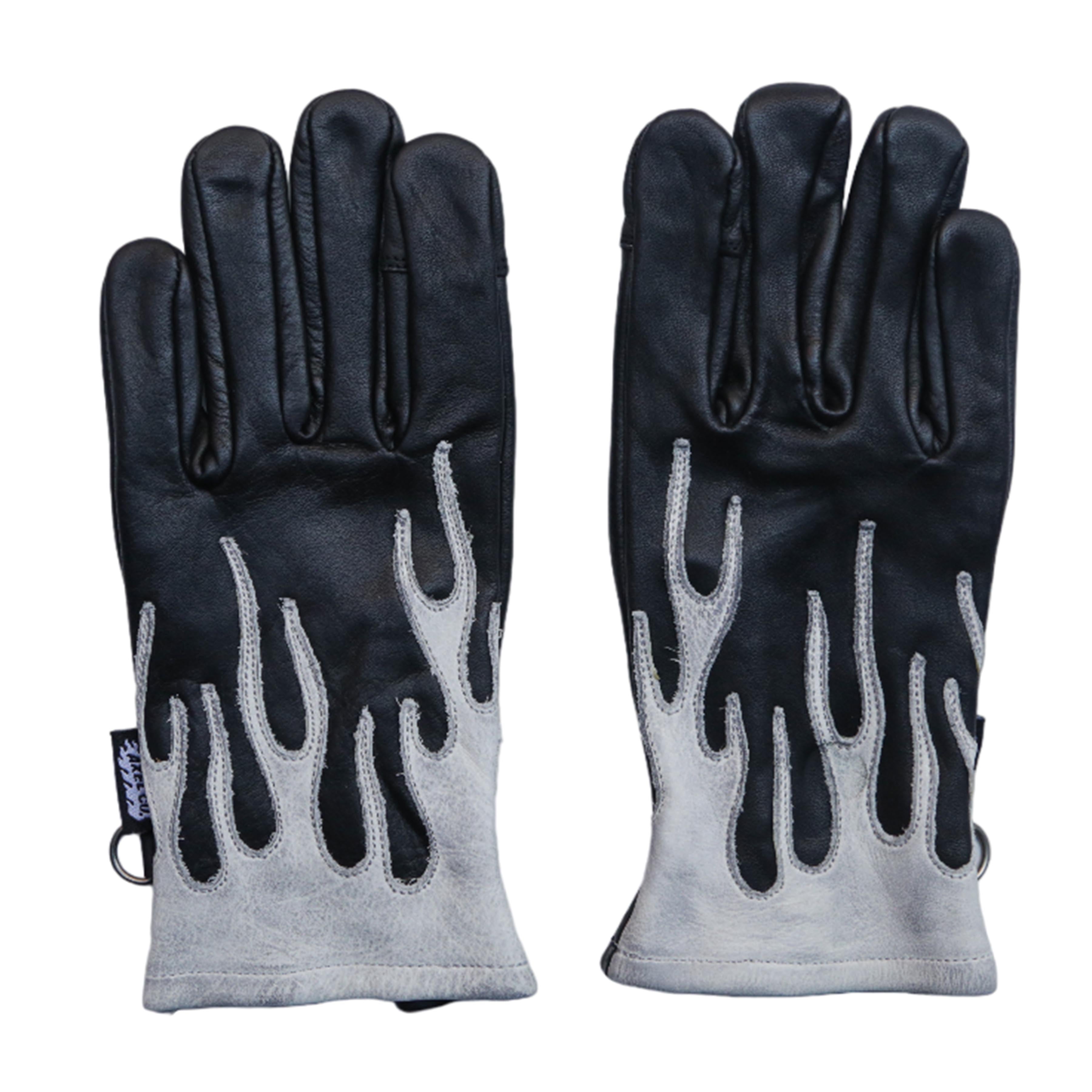 WHITE FLAMED BLACK MOTORCYCLE GLOVES