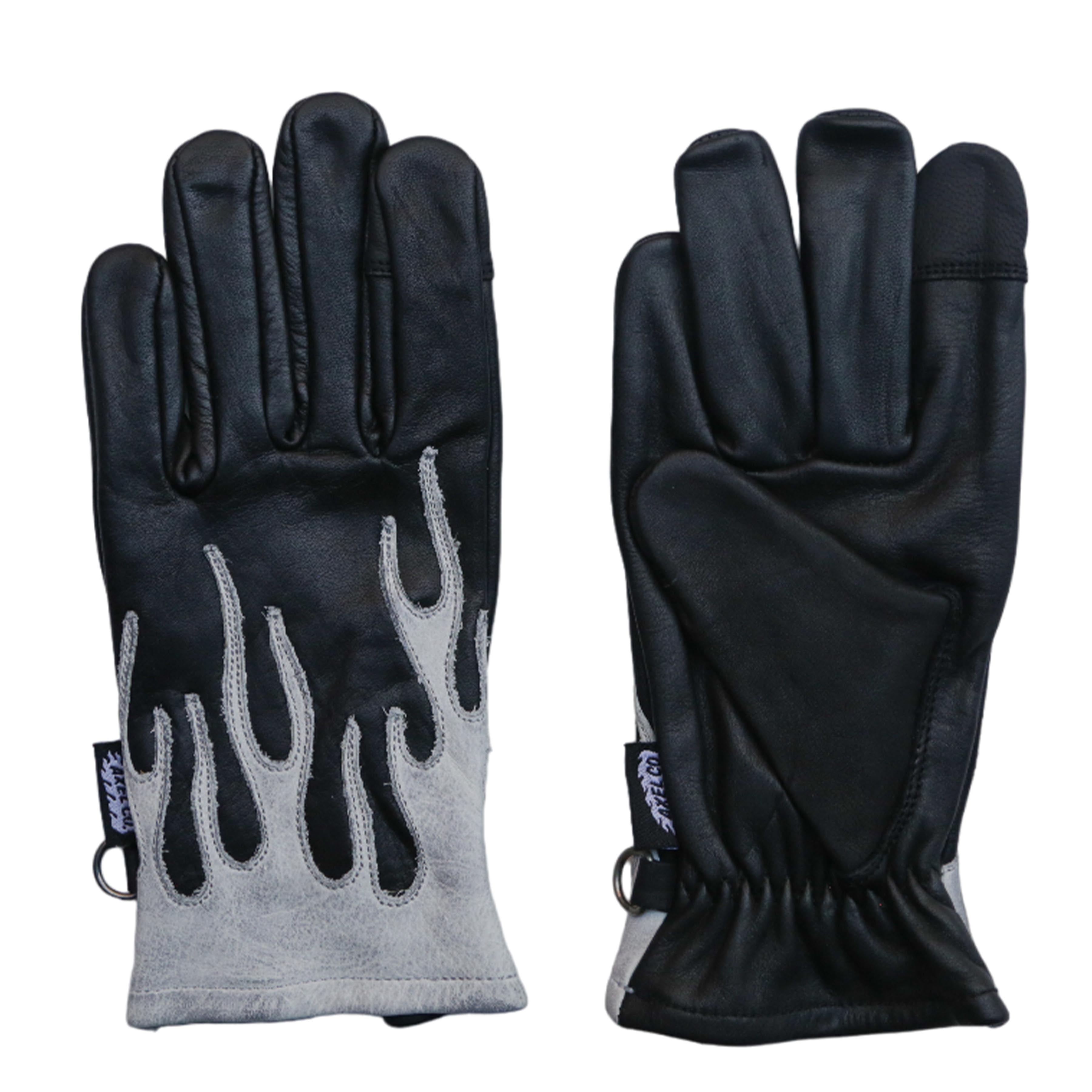 WHITE FLAMED BLACK MOTORCYCLE GLOVES