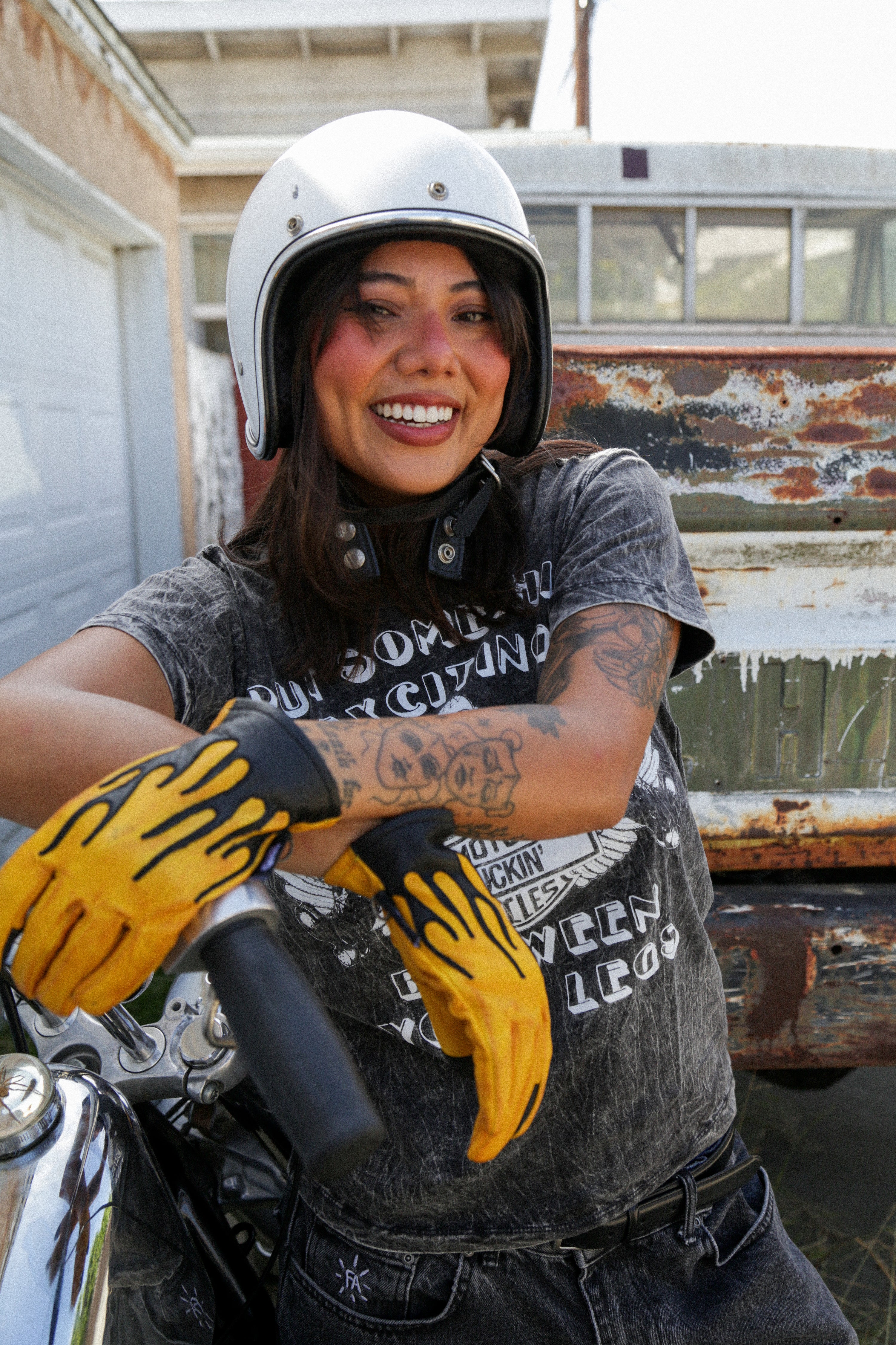 Black and store yellow motorcycle gloves