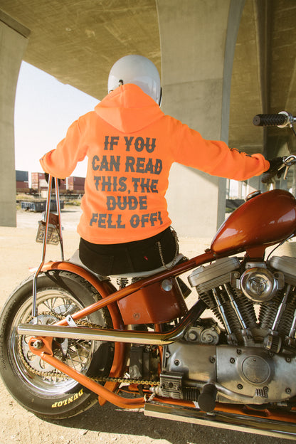 Orange "The Dude Fell Off" Motorcycle Hoodie