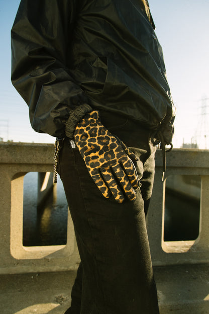 Fuzzy Leopard Deerskin Gloves