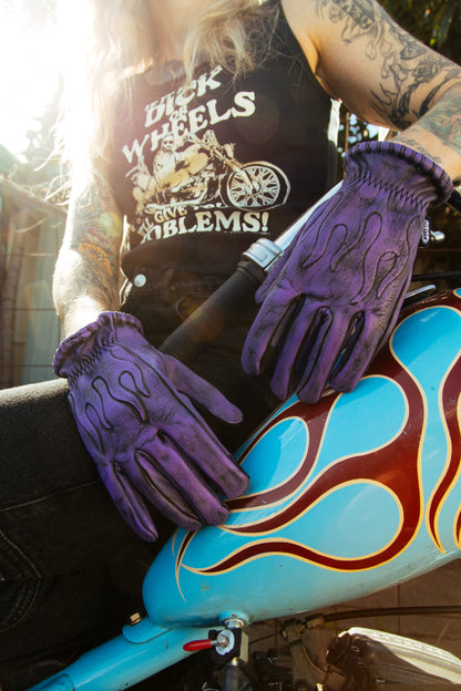 Colored Embossed Flame Leather Gloves