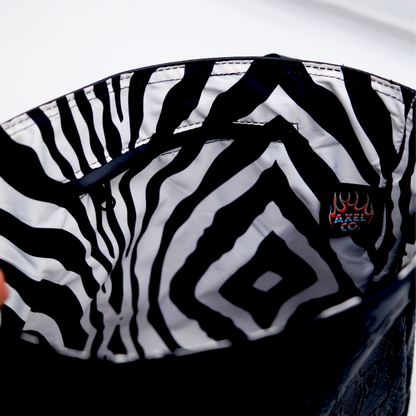Alligator Skin Leather Shoulder Bag with Zebra Print Liner