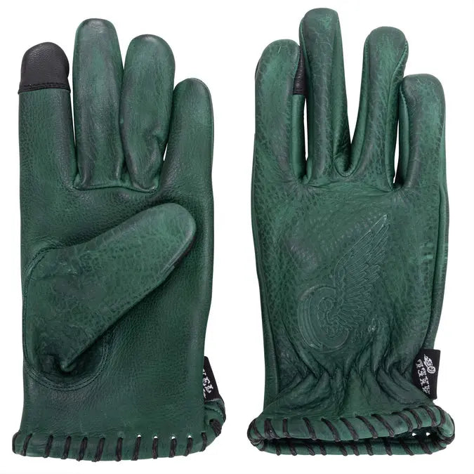 Axel Co  Waxed Green Cowhide Motorcycle Gloves