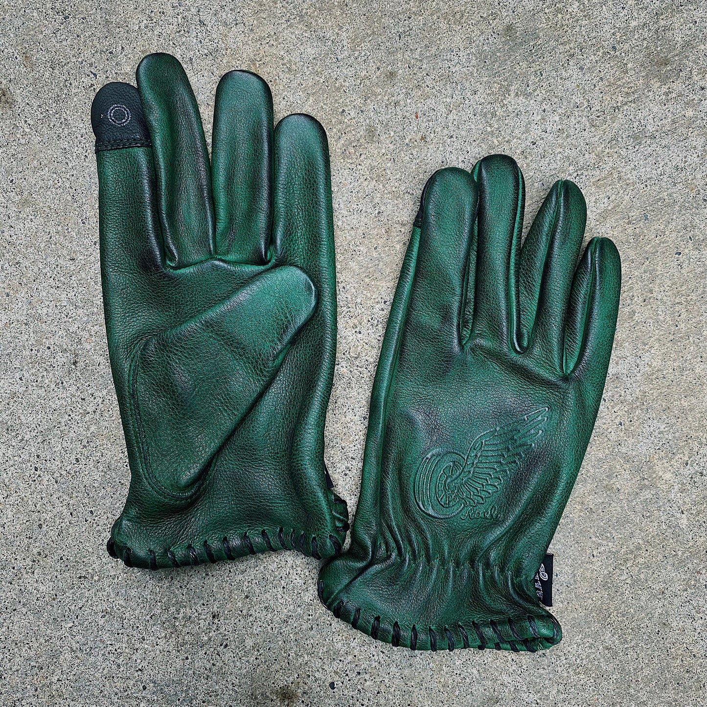 Axel Co  Waxed Green Cowhide Motorcycle Gloves