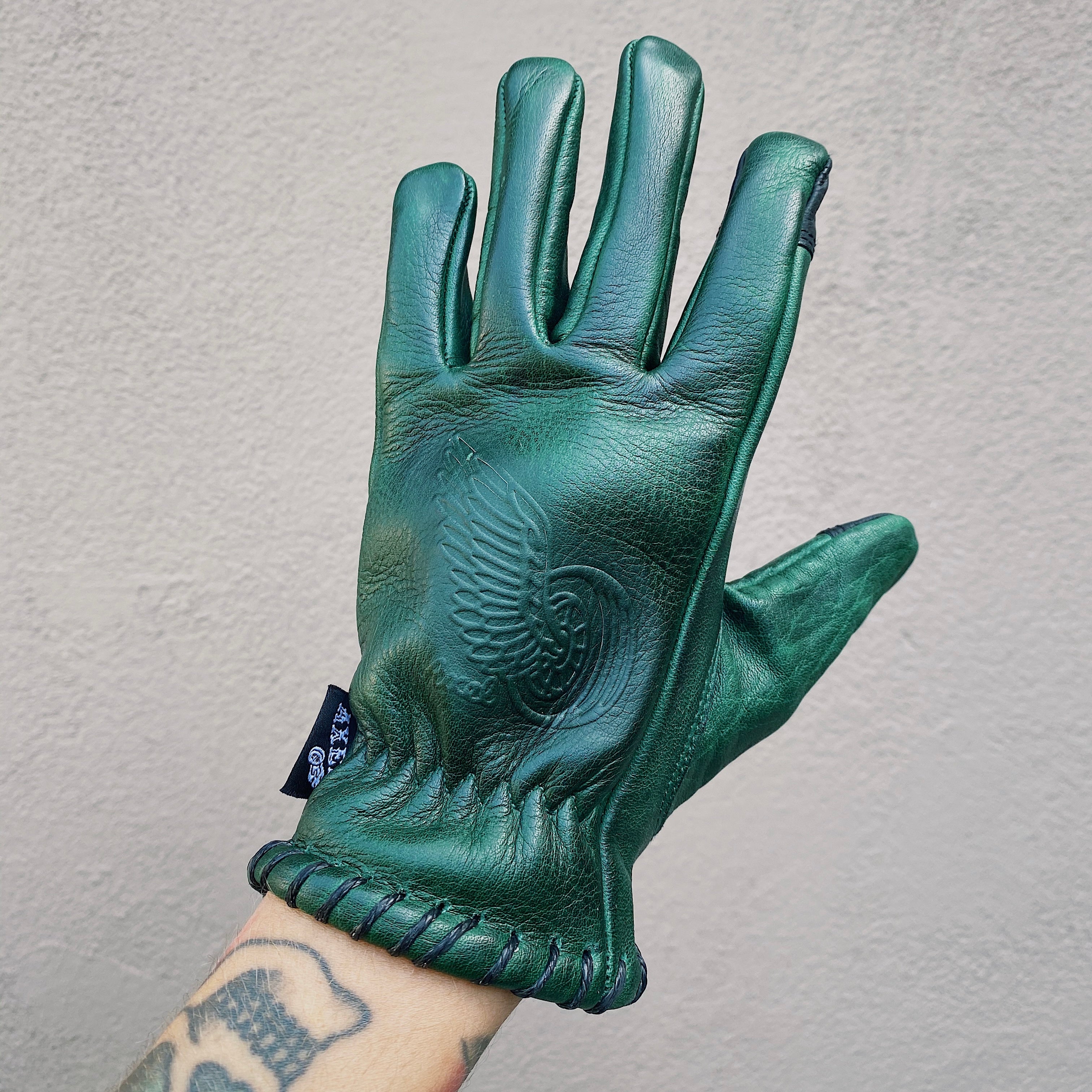 Axel Co Waxed Green Cowhide Motorcycle Gloves