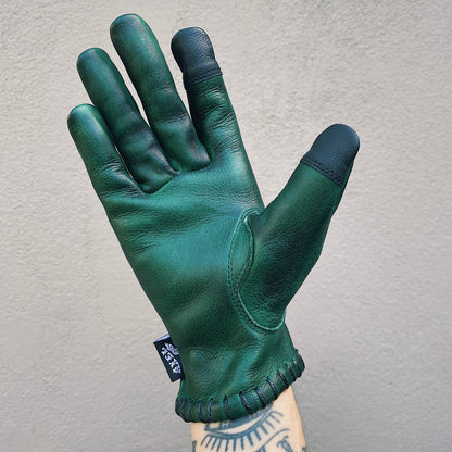 Axel Co  Waxed Green Cowhide Motorcycle Gloves