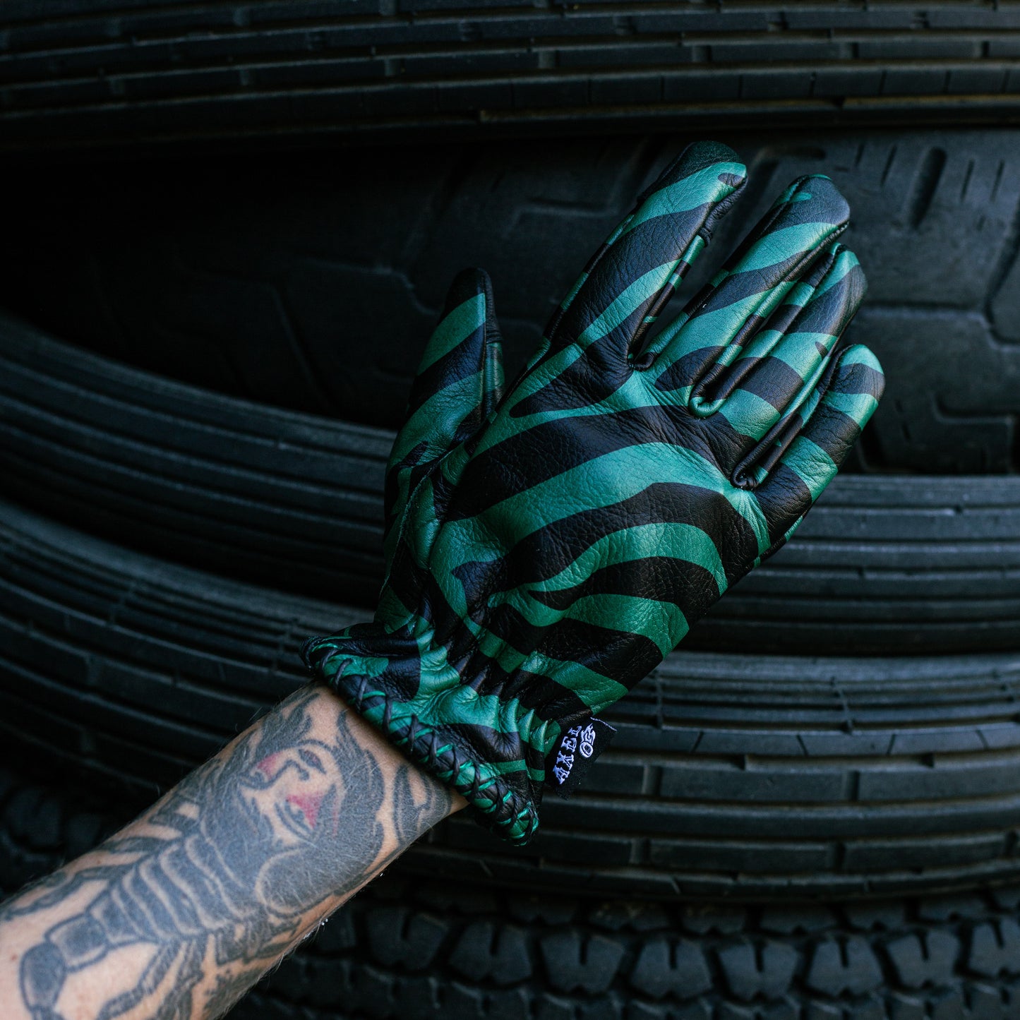Axel Co Green Zebra Motorcycle Gloves