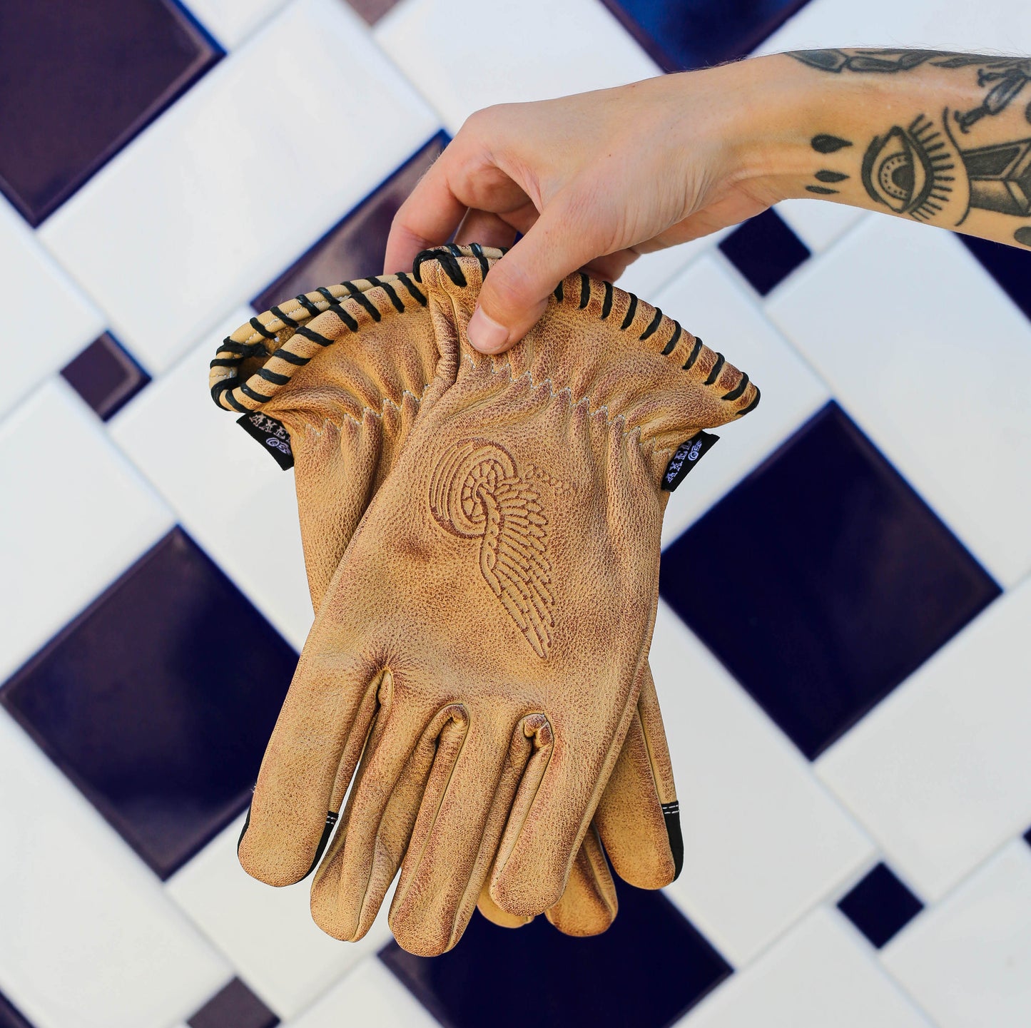 Axel Co  Waxed Tan Cowhide Motorcycle Gloves