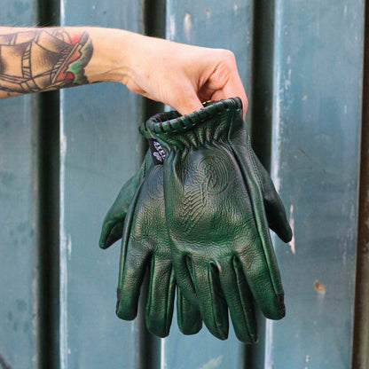 Axel Co  Waxed Green Cowhide Motorcycle Gloves