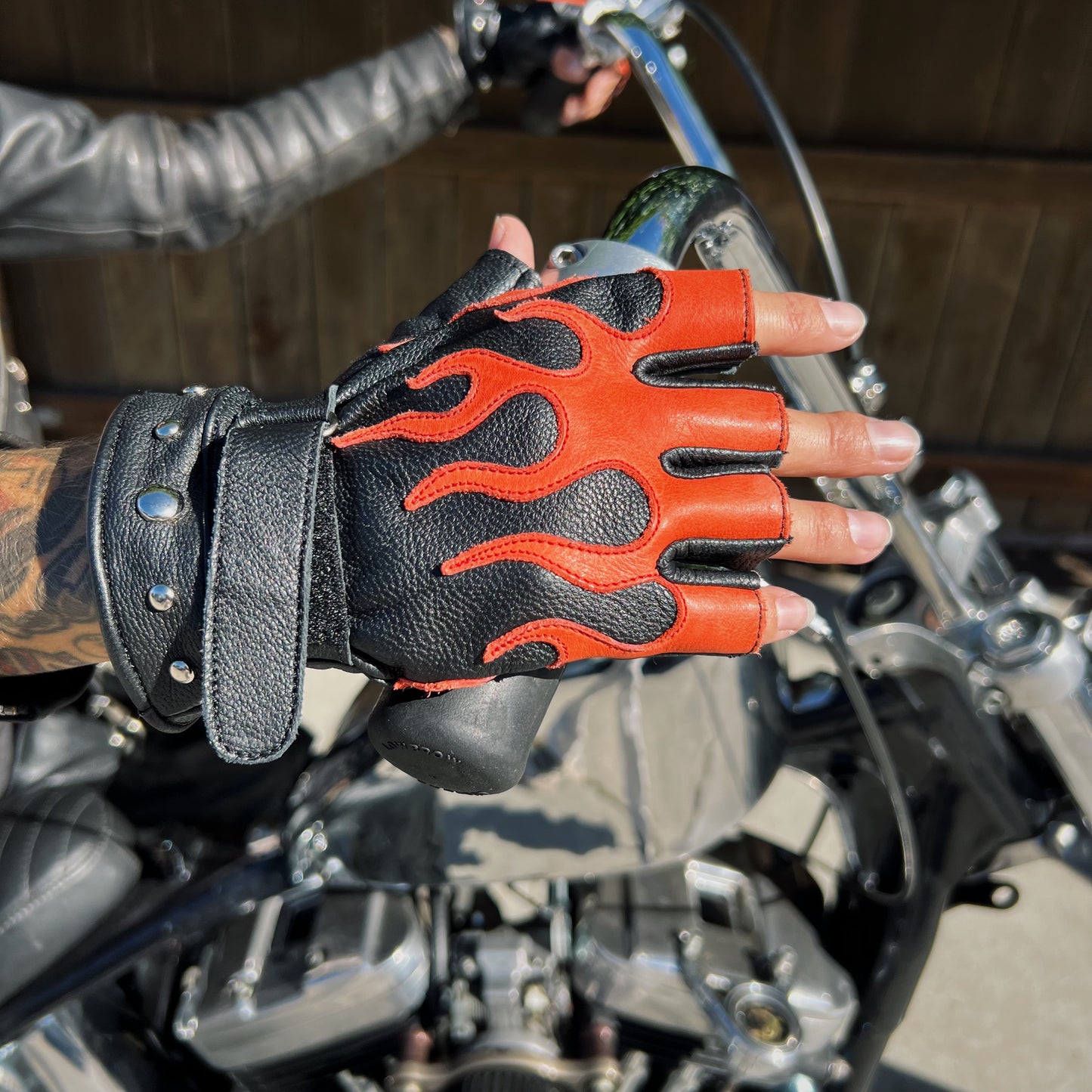 Axel Co Flame Motorcycle Fingerless Gloves